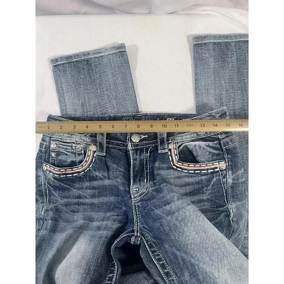 MISS ME Jeans Womens 28 30x33.5 Mid Rise Blue Distressed Denim Straight - Picture 8 of 9